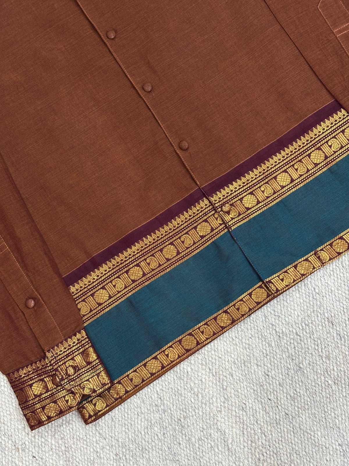Rust Earth Teal Border Cotton Shirt
