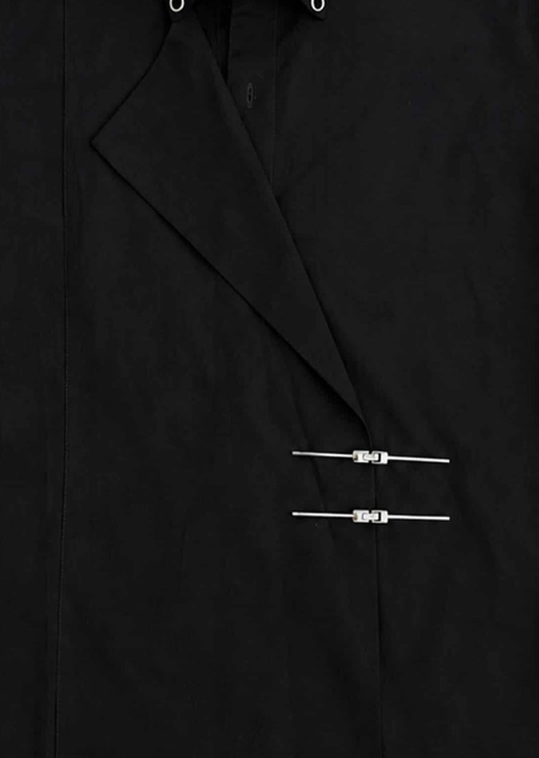 Black Cotton Shirt with Metal Buckles