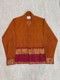 Mustard Ochre Magenta Zari Border Cotton Shirt