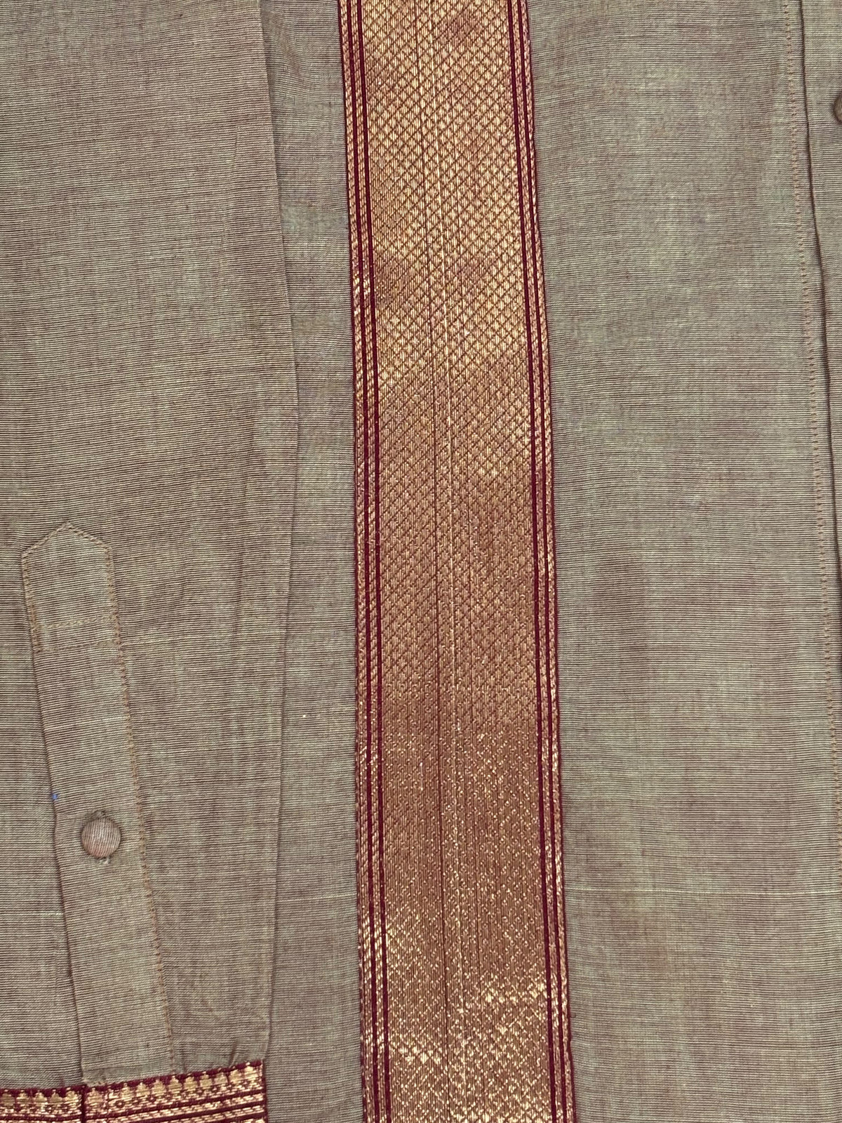 Warm Taupe Vertical Zari Panel Cotton Shirt