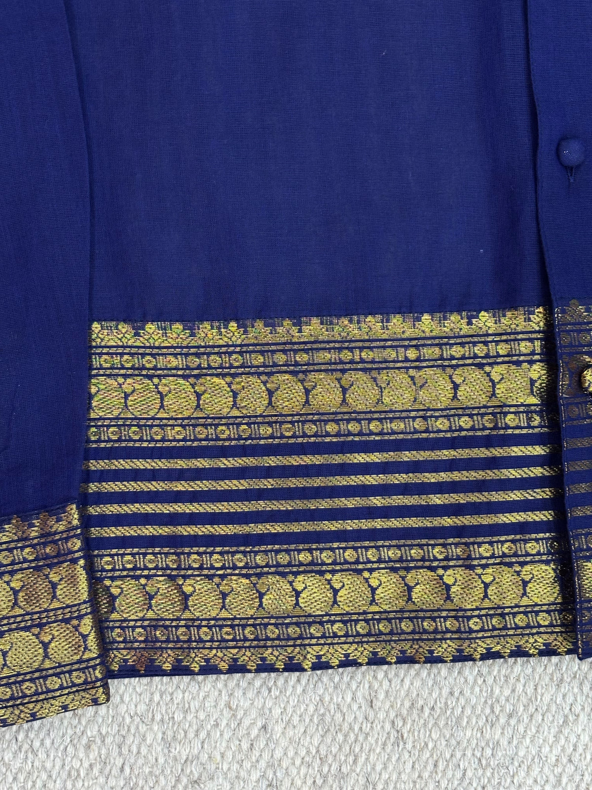 Royal Blue Multi-Tier Zari Border Cotton Shirt