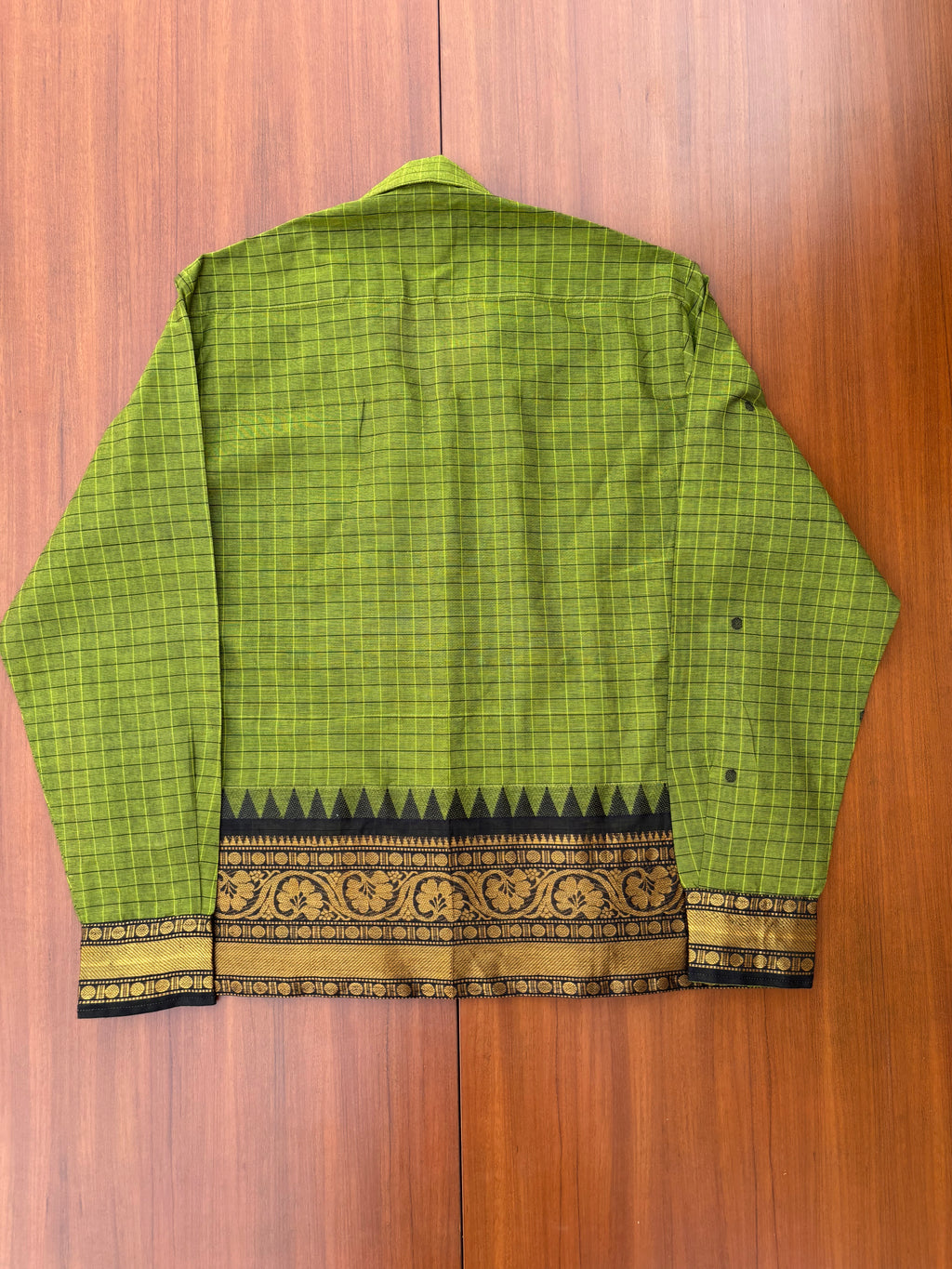 Olive Grid Floral Border Cotton Shirt