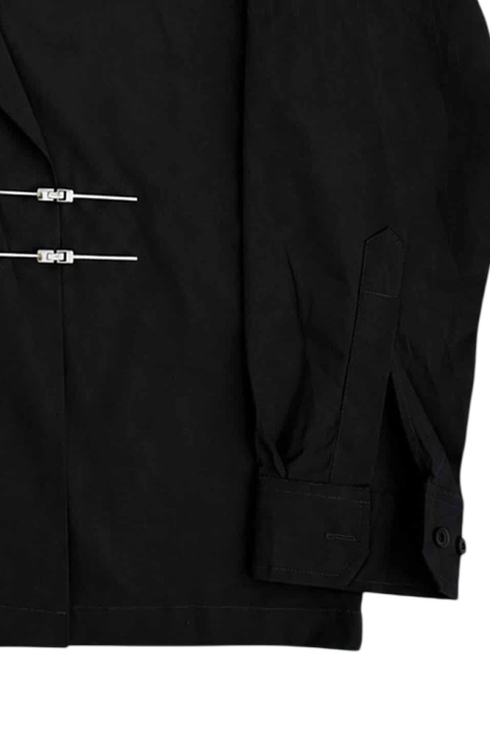 Black Cotton Shirt with Metal Buckles