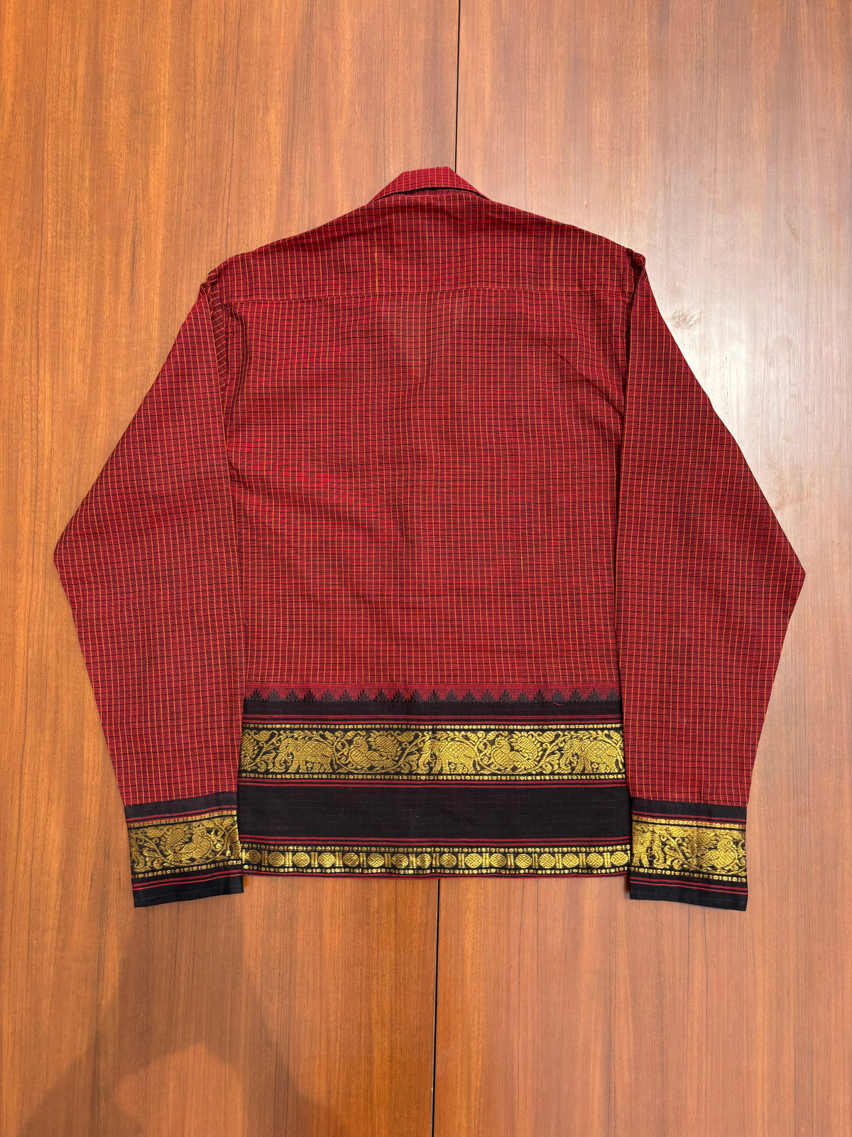 Crimson Grid Elephant Border Cotton Shirt