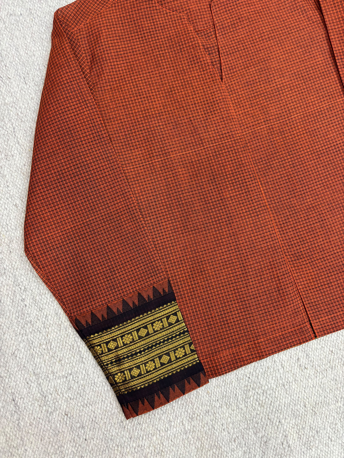 Rust Orange Micro-Check Zari Notch Shirt