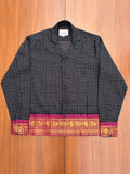 Midnight Grid Peacock Border Cotton Shirt