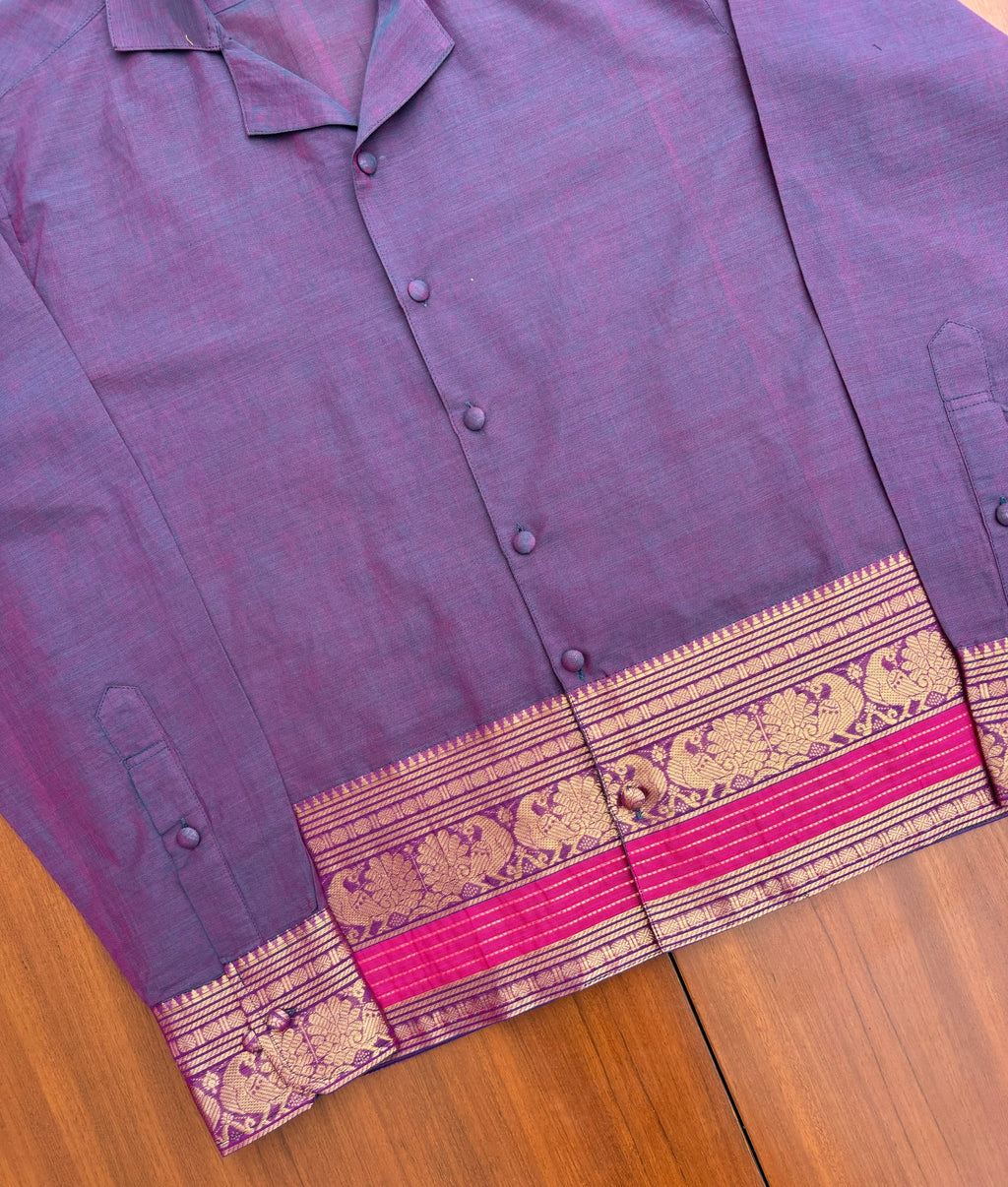 Royal Purple Peacock Border Cotton Shirt