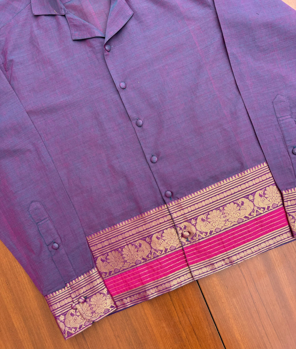 Royal Purple Peacock Border Cotton Shirt