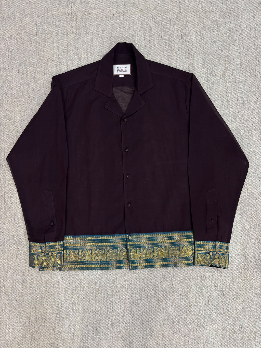 Deep Plum Zari Saree Cotton Shirt