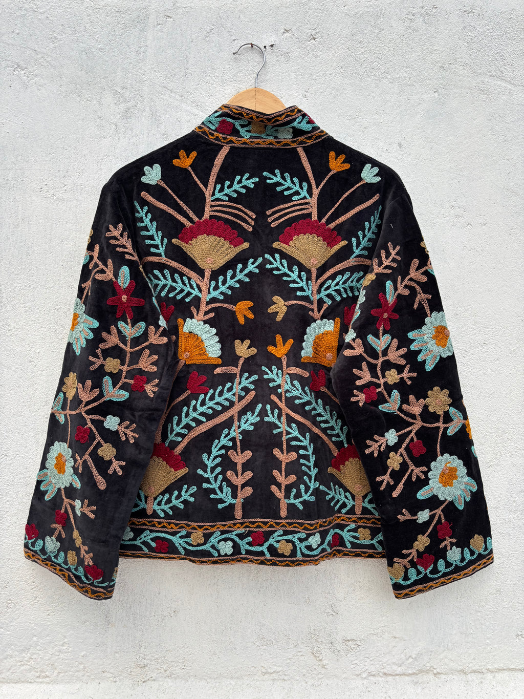 Black Velvet Suzani Floral Embroidered Jacket