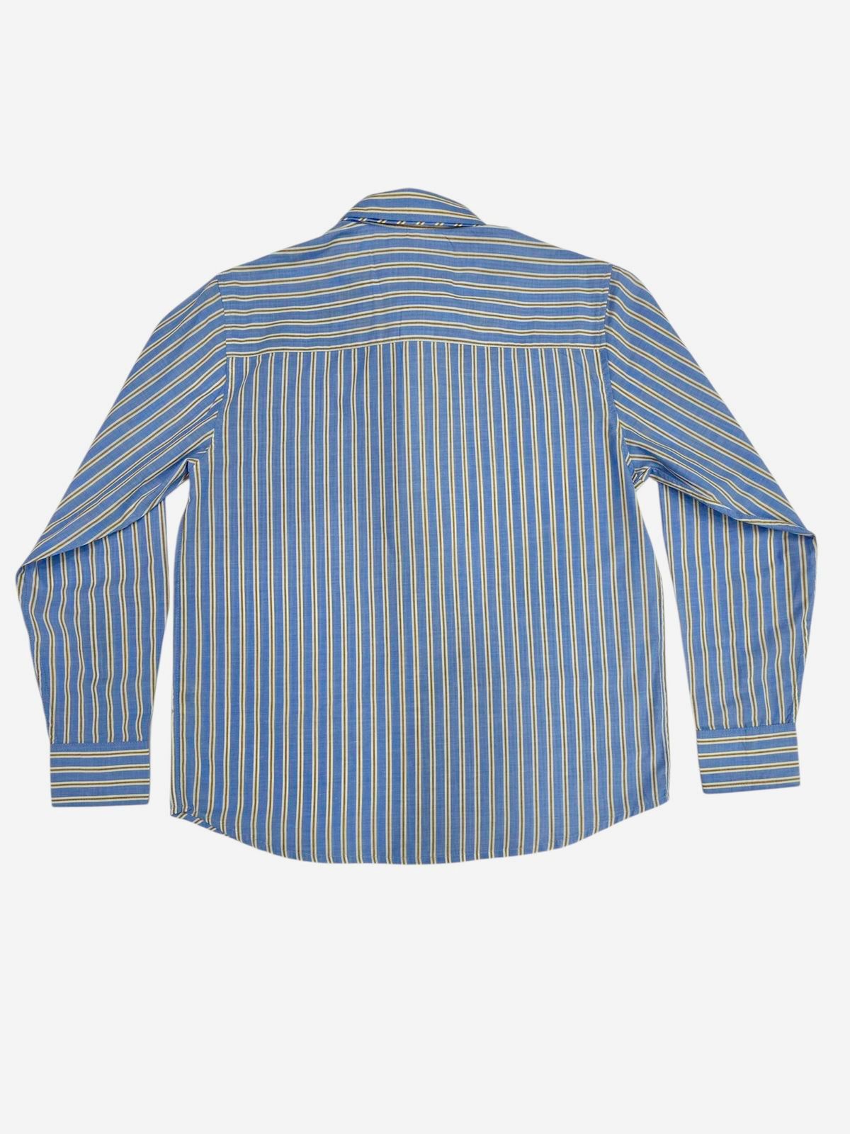 Blue and white striped shirt on a white background