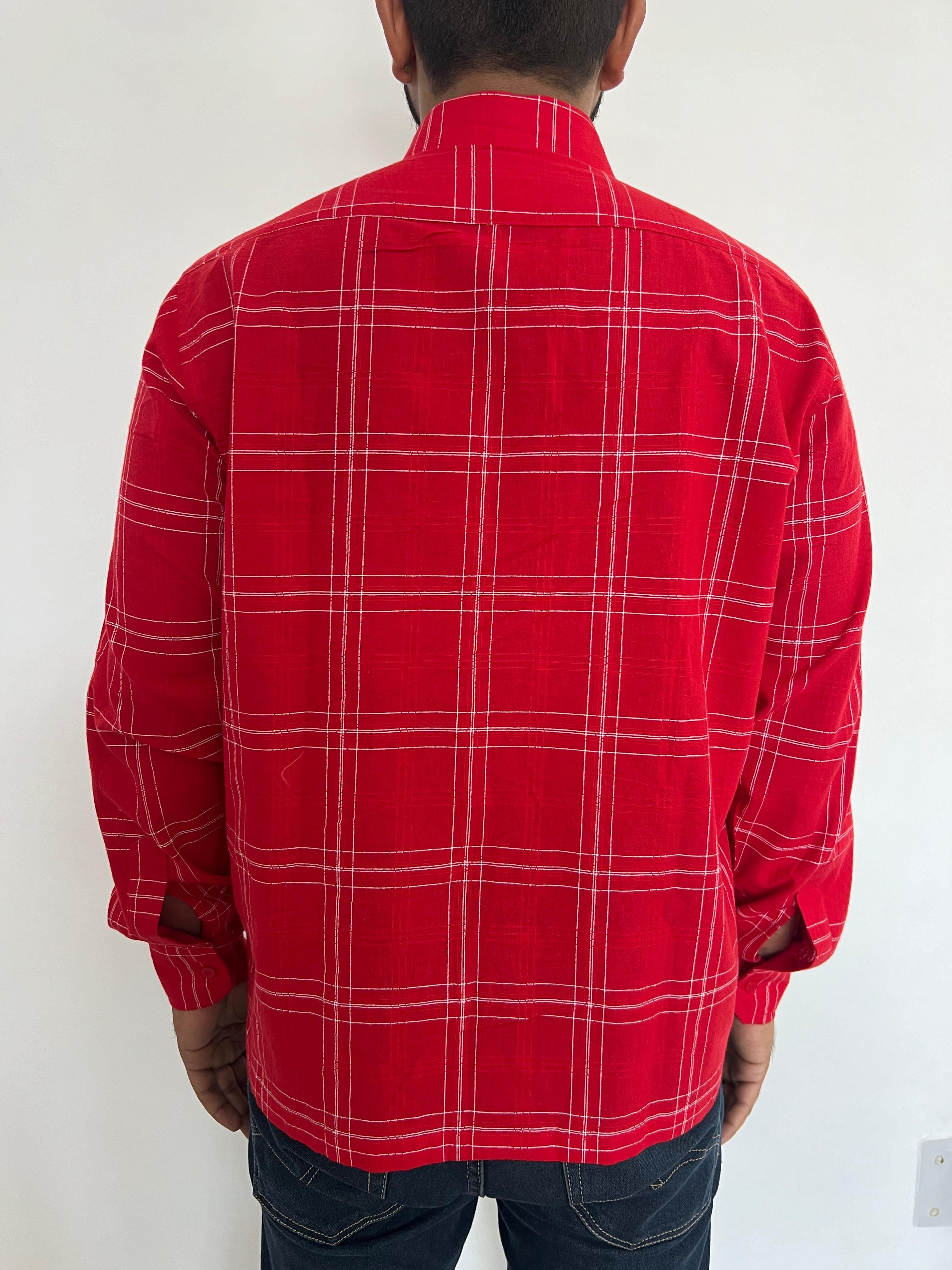 Back side Red Chinese Frog Button Up Shirt