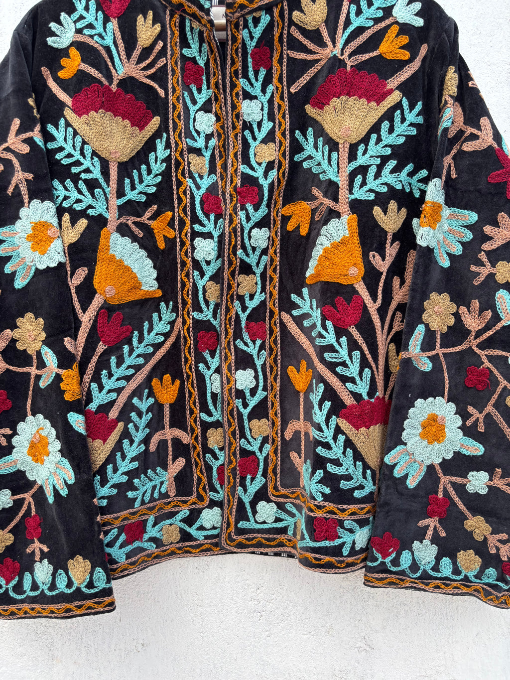 Black Velvet Suzani Floral Embroidered Jacket