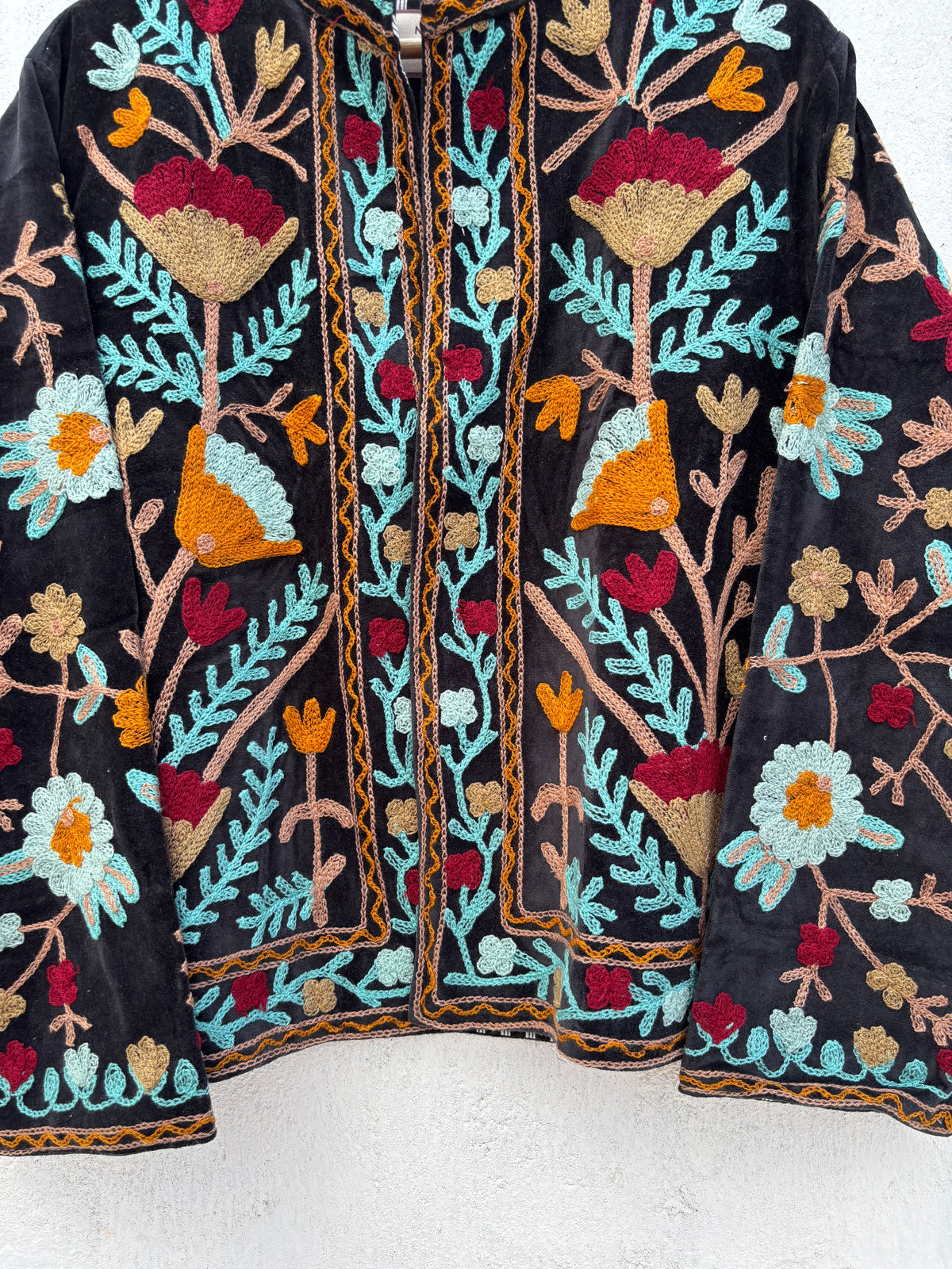 Black Velvet Suzani Floral Embroidered Jacket