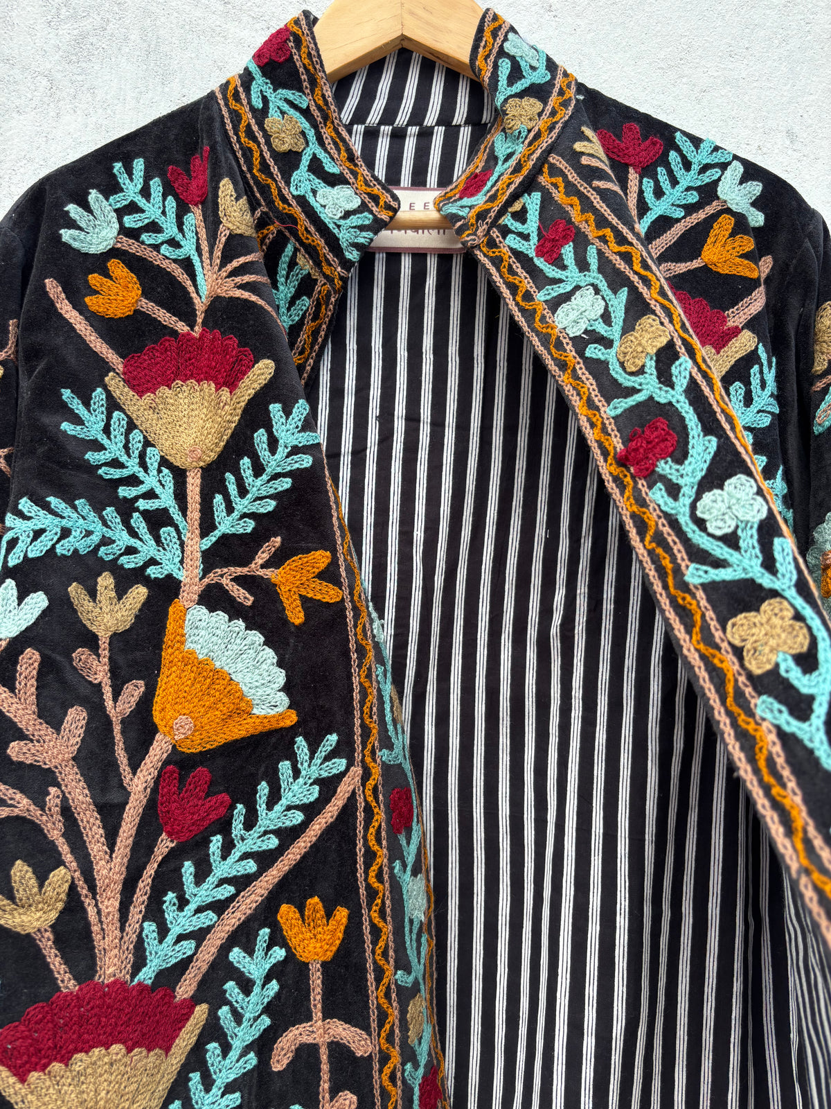 Black Velvet Suzani Floral Embroidered Jacket