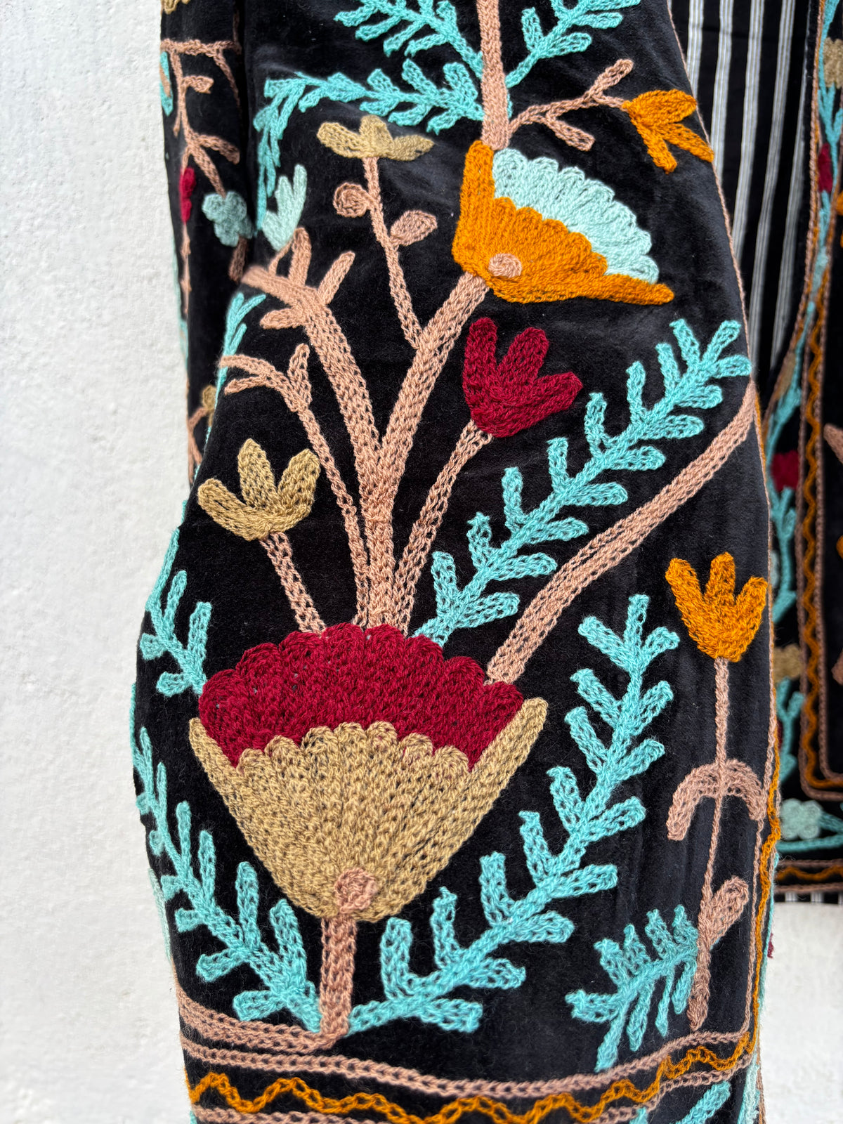 Black Velvet Suzani Floral Embroidered Jacket
