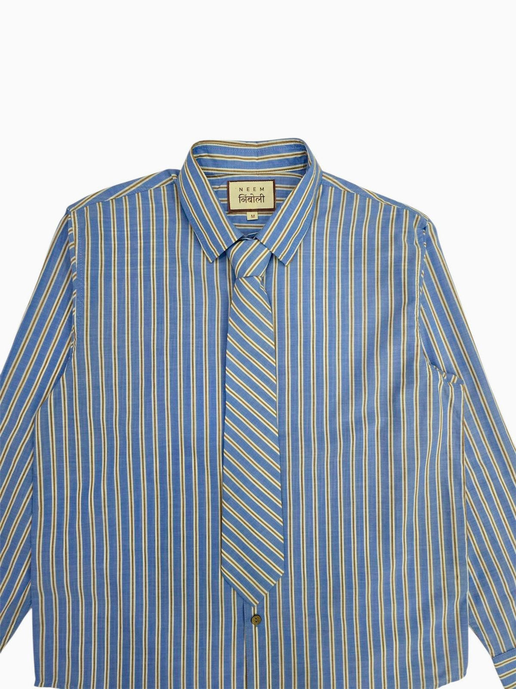 Blue and yellow striped shirt on a white background