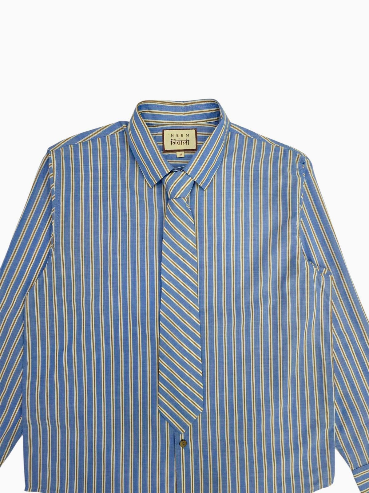 Blue and yellow striped shirt on a white background