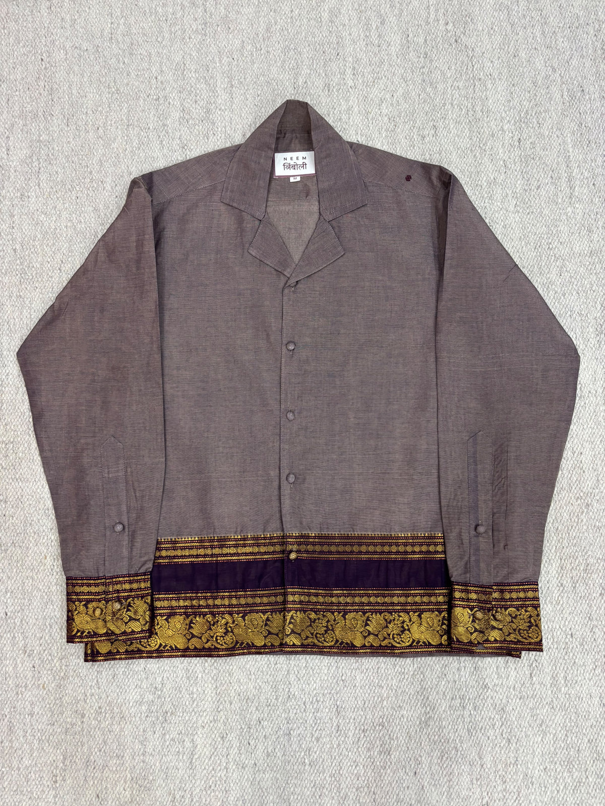 Muted Mauve Purple Peacock Zari Border Cotton Shirt