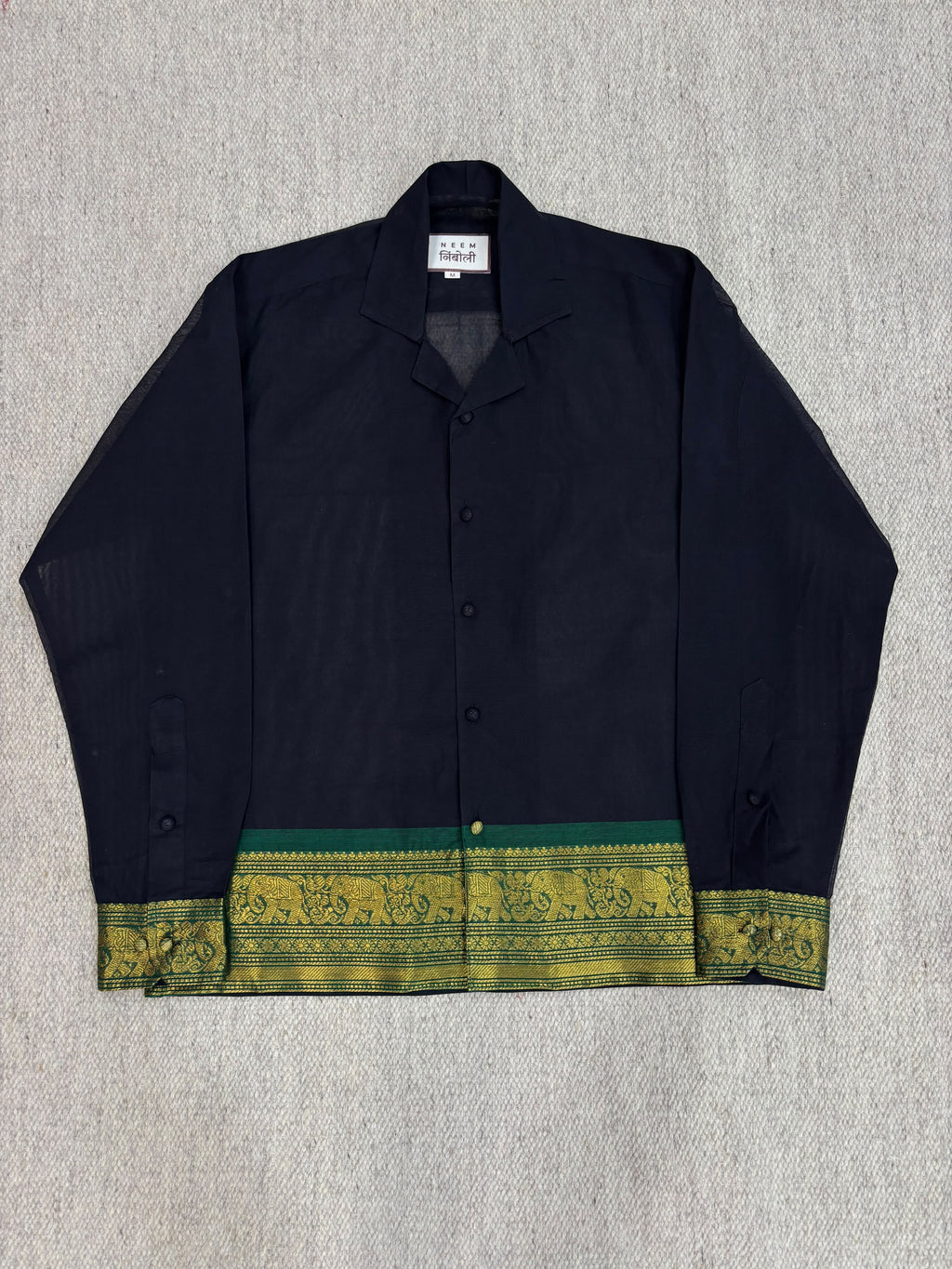 Midnight Navy Zari Border Cotton Shirt