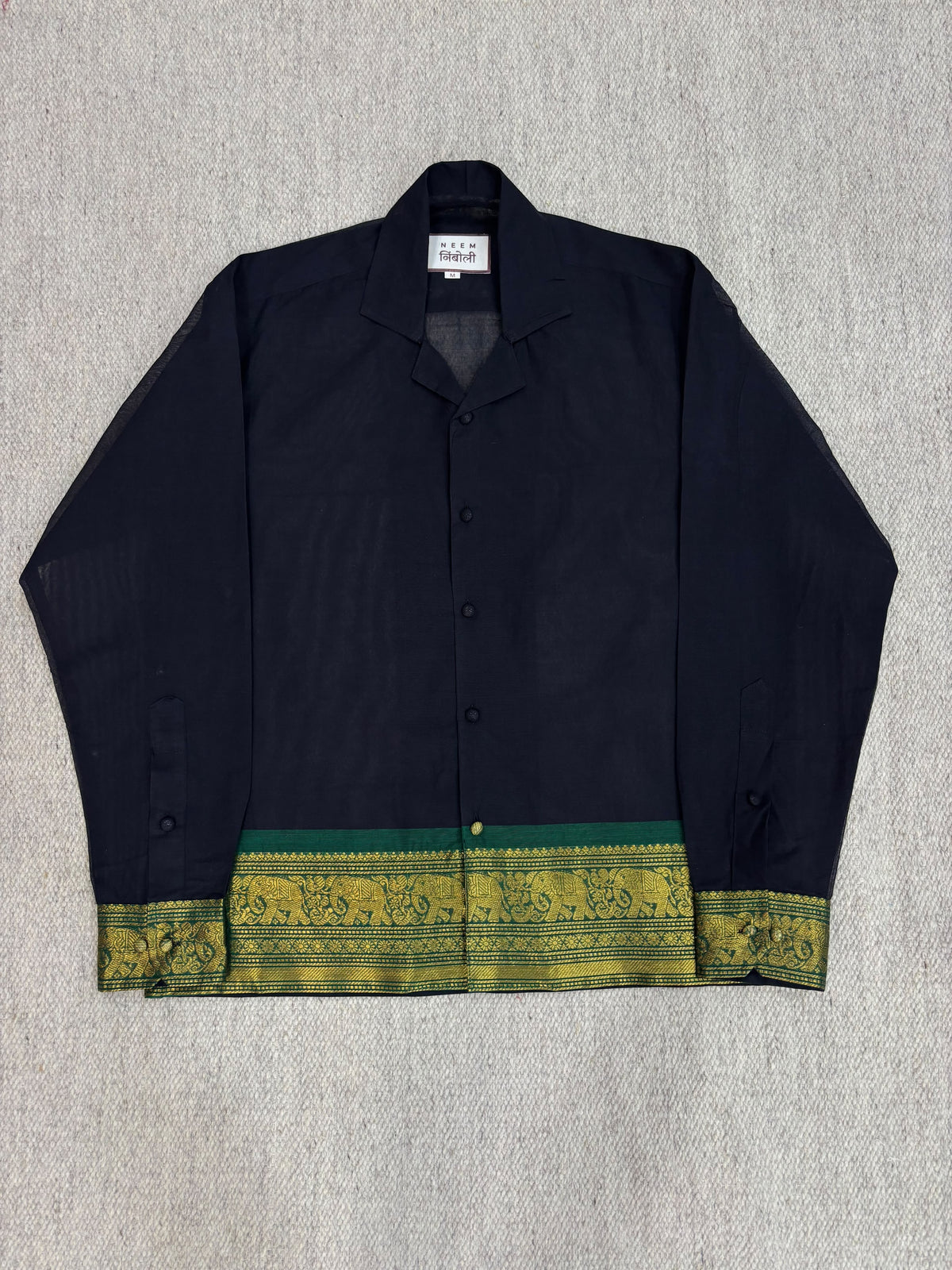 Midnight Navy Zari Border Cotton Shirt