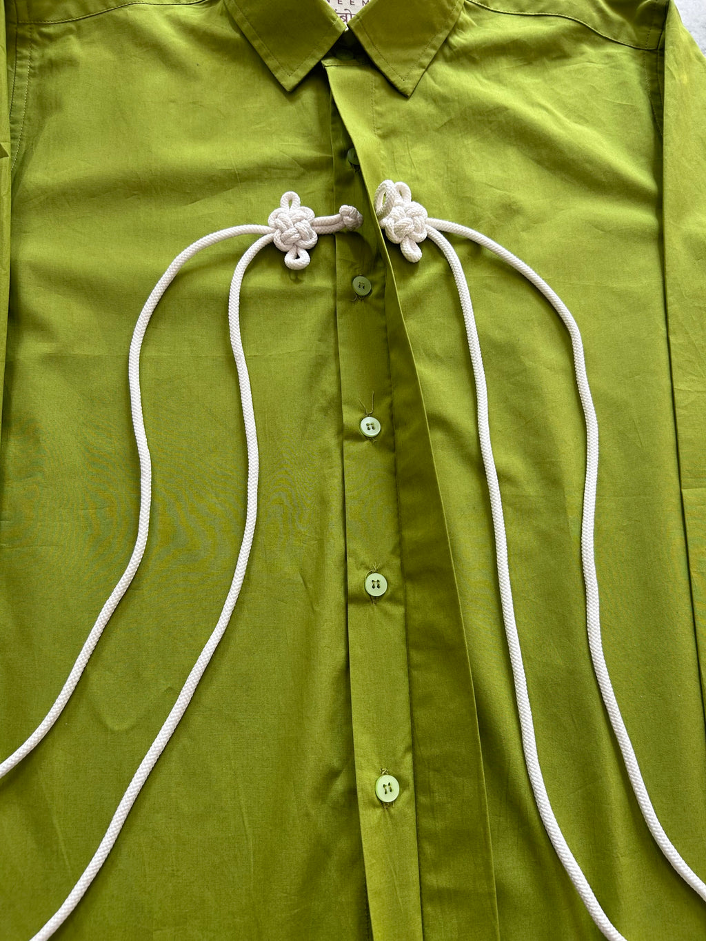 Close up Green Mandarin Knot Shirt