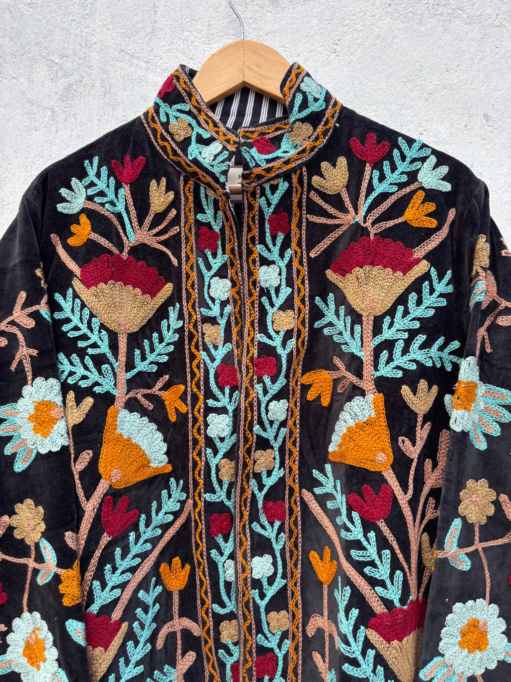 Black Velvet Suzani Floral Embroidered Jacket