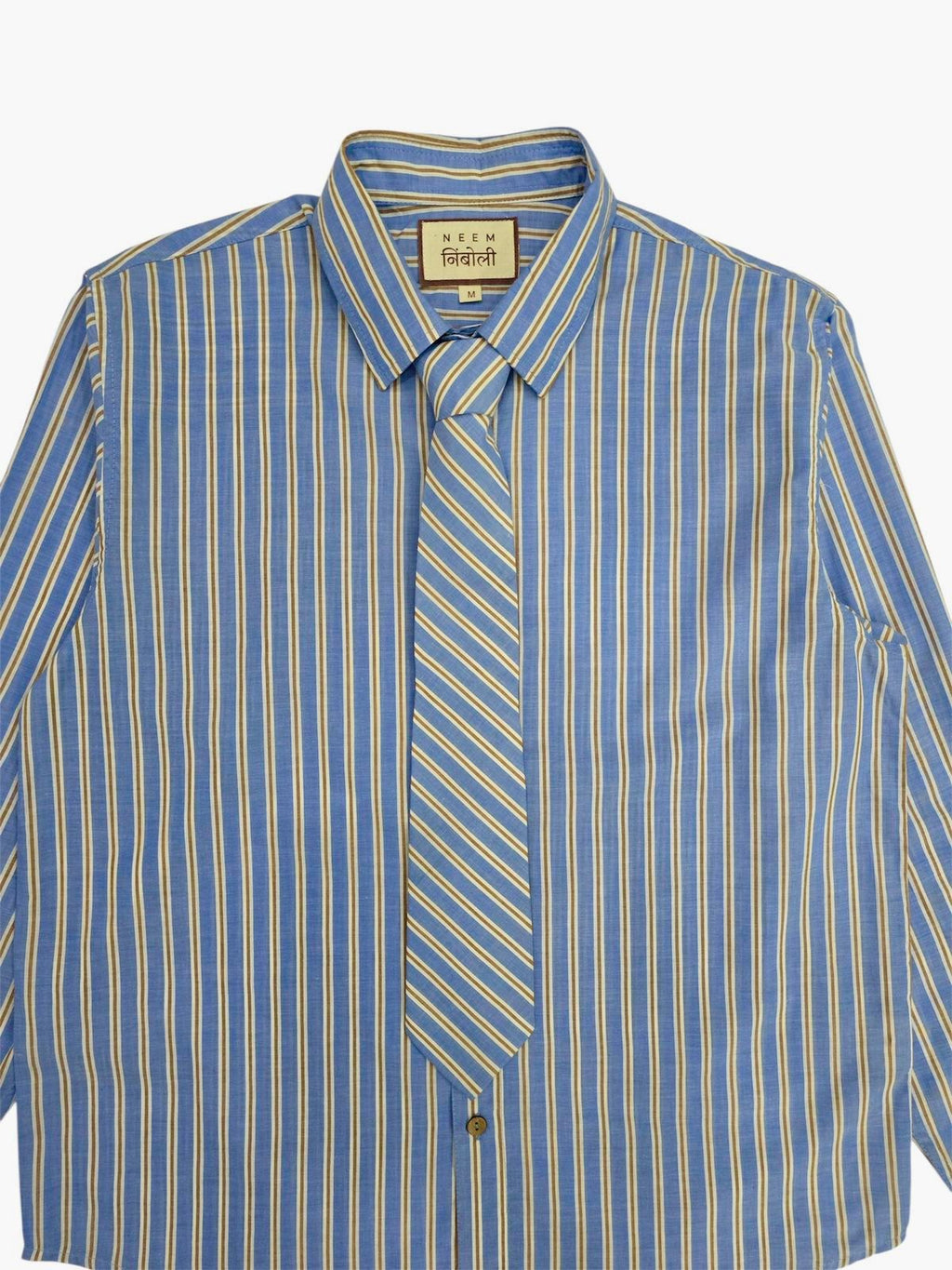 Blue and yellow striped shirt on a white background
