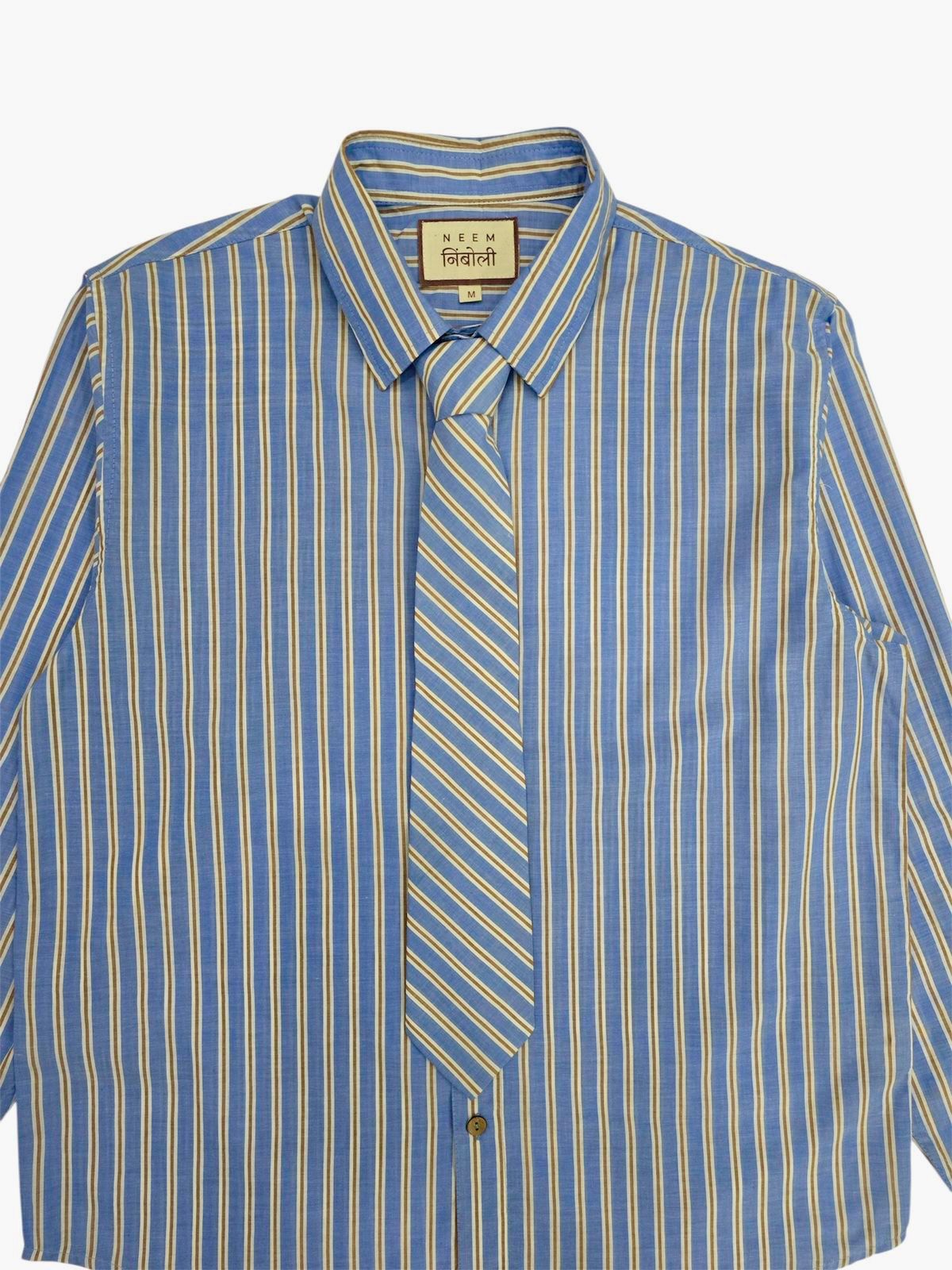 Blue and yellow striped shirt on a white background