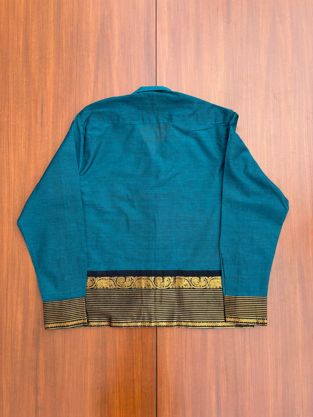 Teal Blue Elephant Border Cotton Shirt