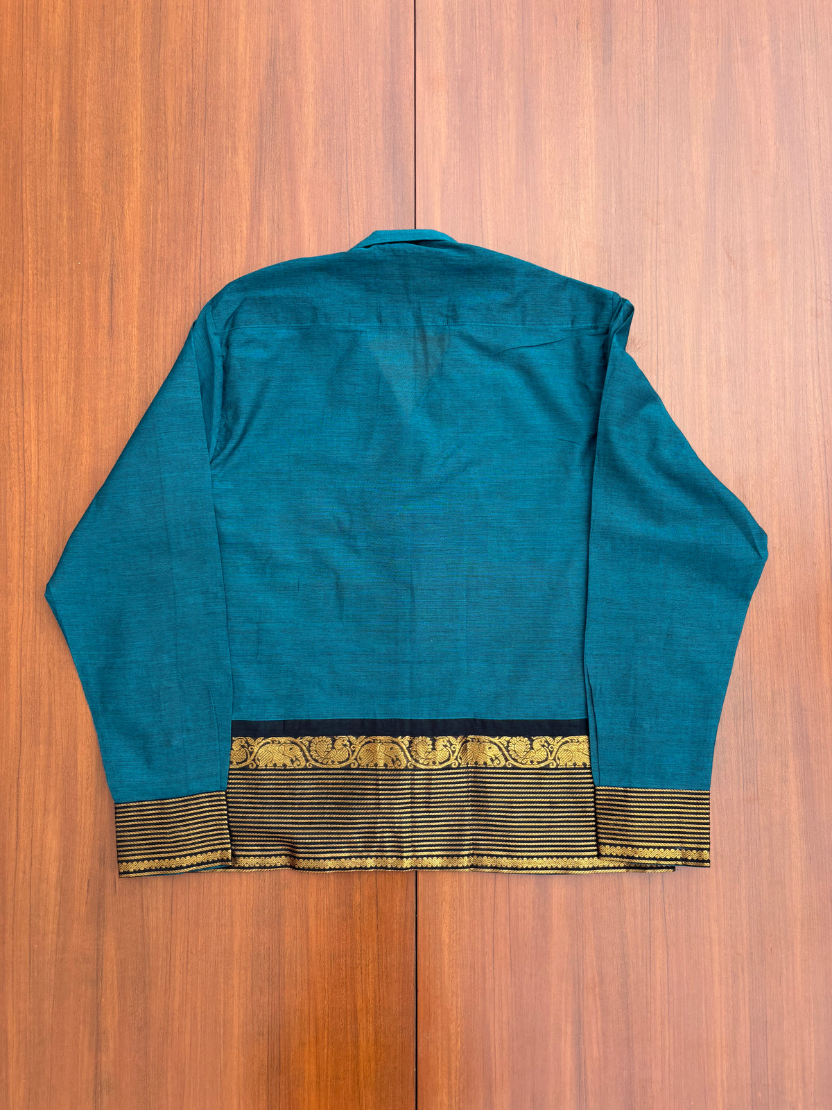 Teal Blue Elephant Border Cotton Shirt
