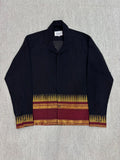 Midnight Black Maroon Zari Border Cotton Shirt