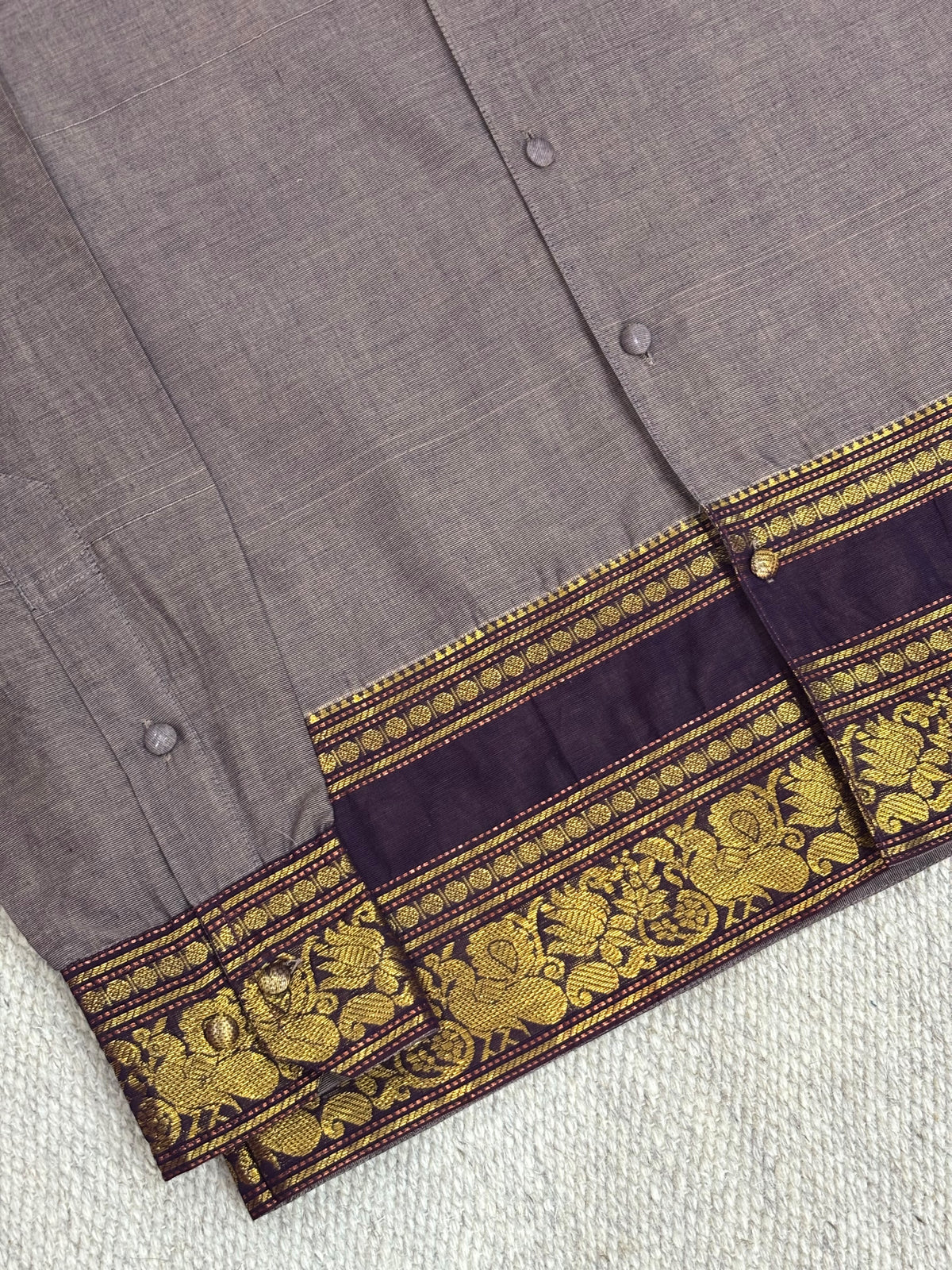Muted Mauve Purple Peacock Zari Border Cotton Shirt
