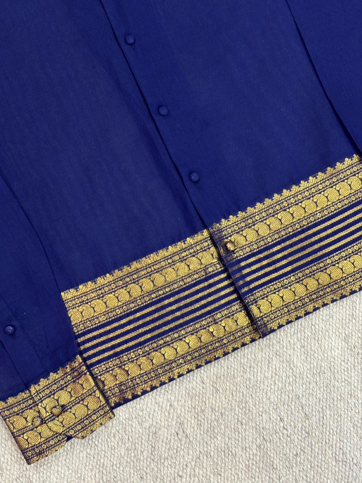 Royal Blue Multi-Tier Zari Border Cotton Shirt