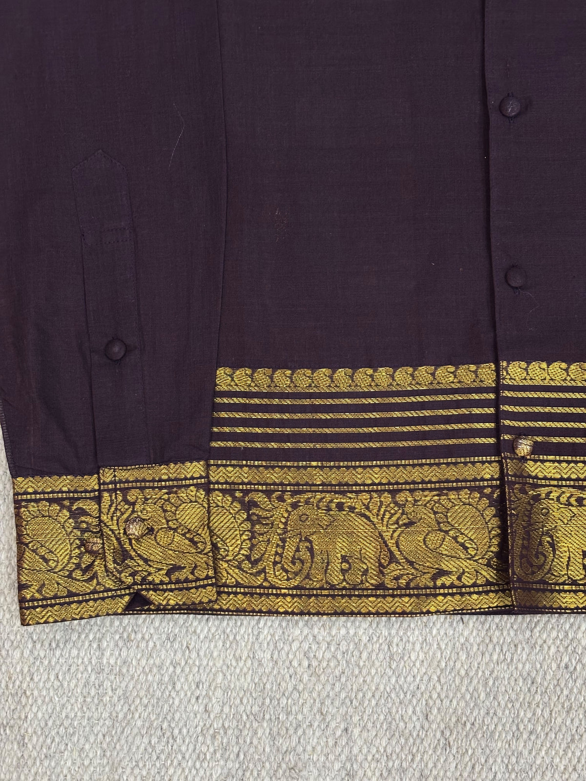 Deep Aubergine Elephant Zari Border Cotton Shirt
