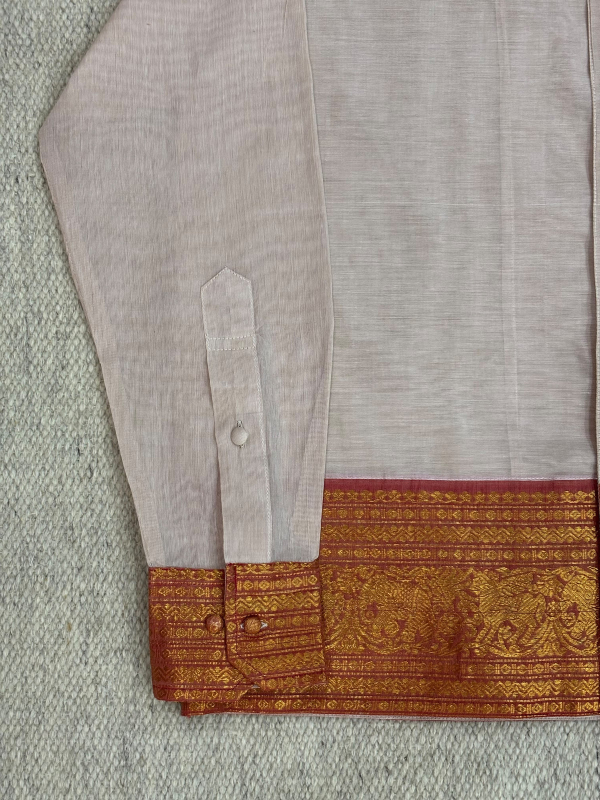 Dusty Lavender Red Zari Border Cotton Shirt
