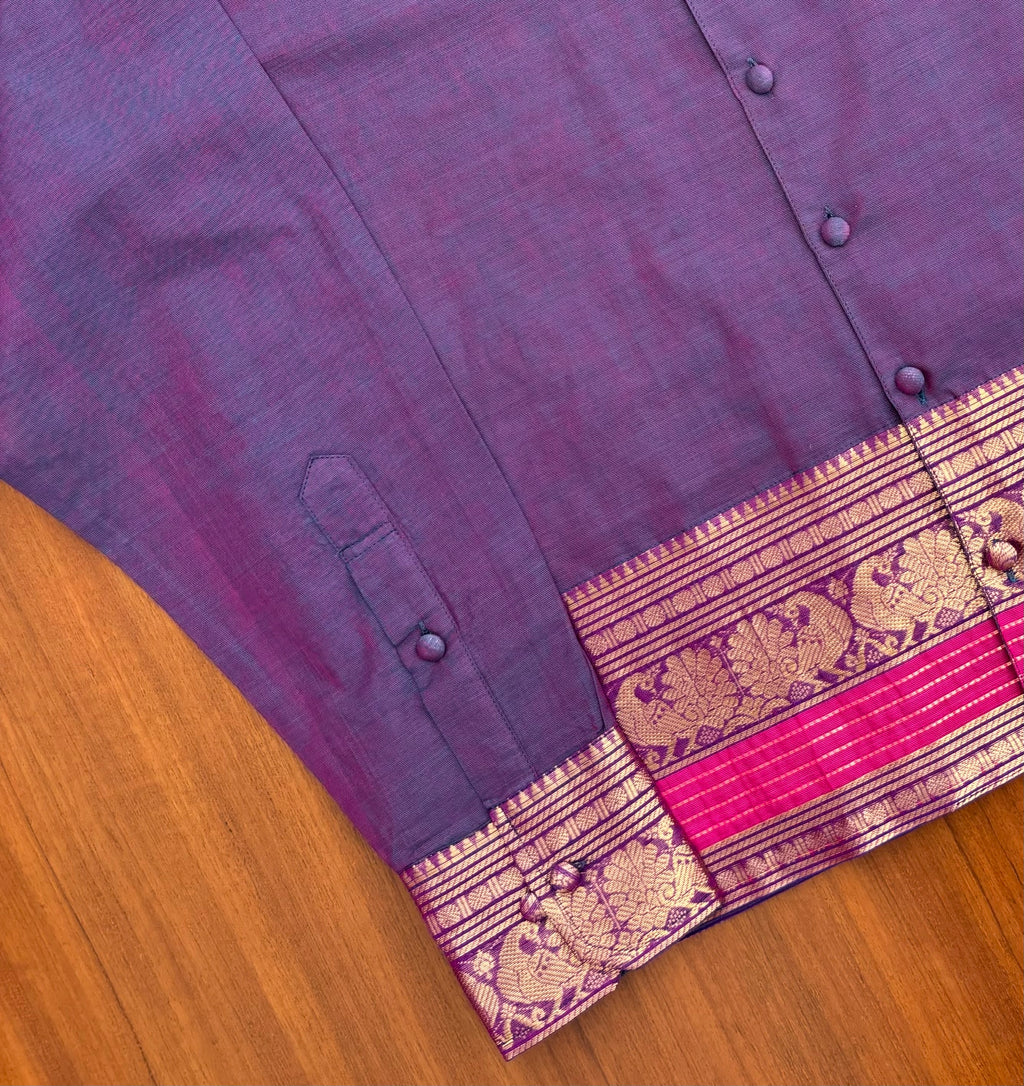 Royal Purple Peacock Border Cotton Shirt