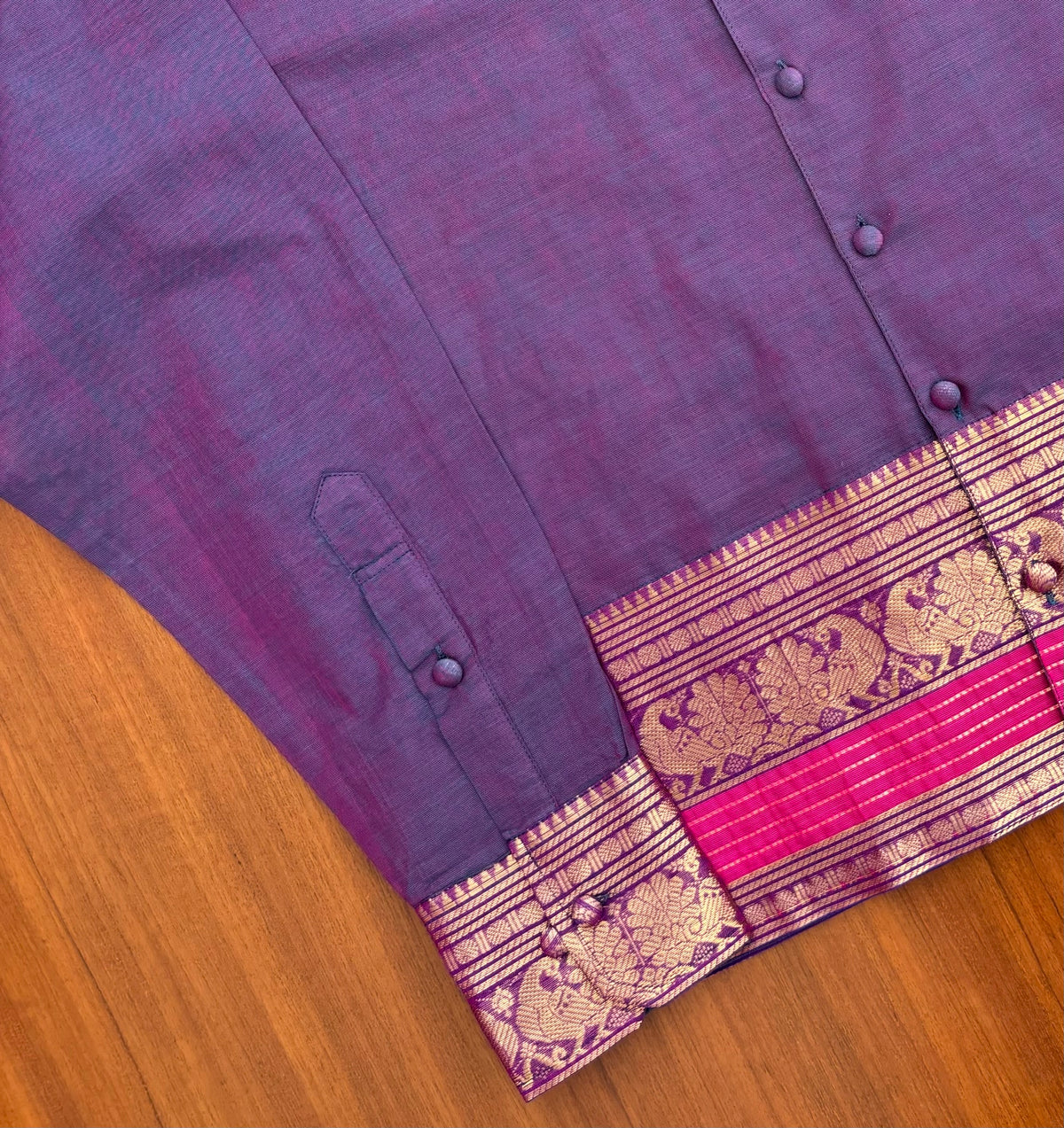 Royal Purple Peacock Border Cotton Shirt