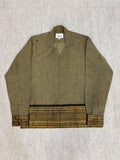 Muted Olive Black Gold Zari Border Cotton Shirt
