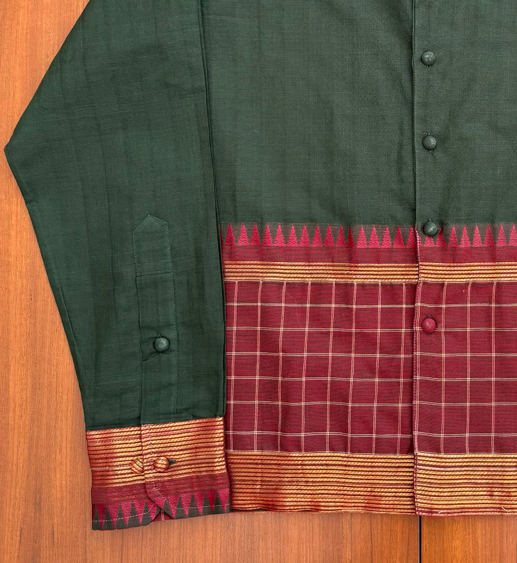 Forest Green Temple Border Cotton Shirt
