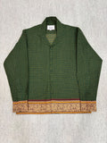 Olive Grid Horse Motif Border Cotton Shirt