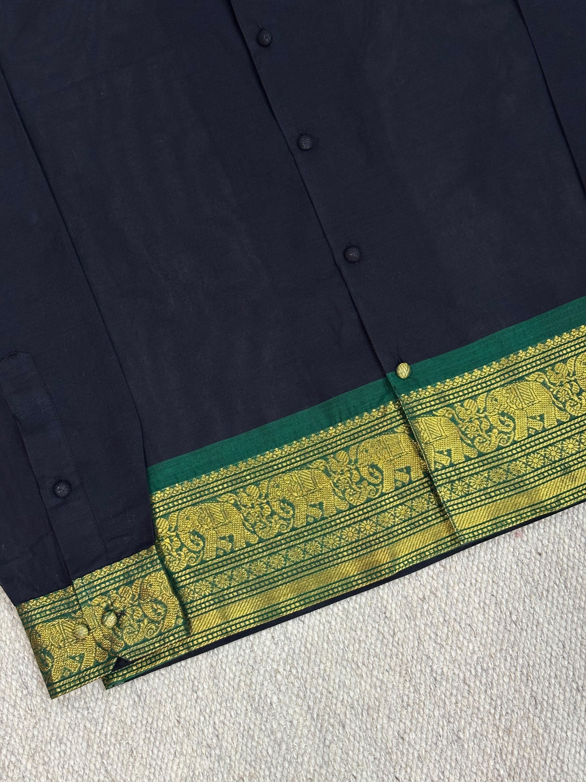 Midnight Navy Zari Border Cotton Shirt