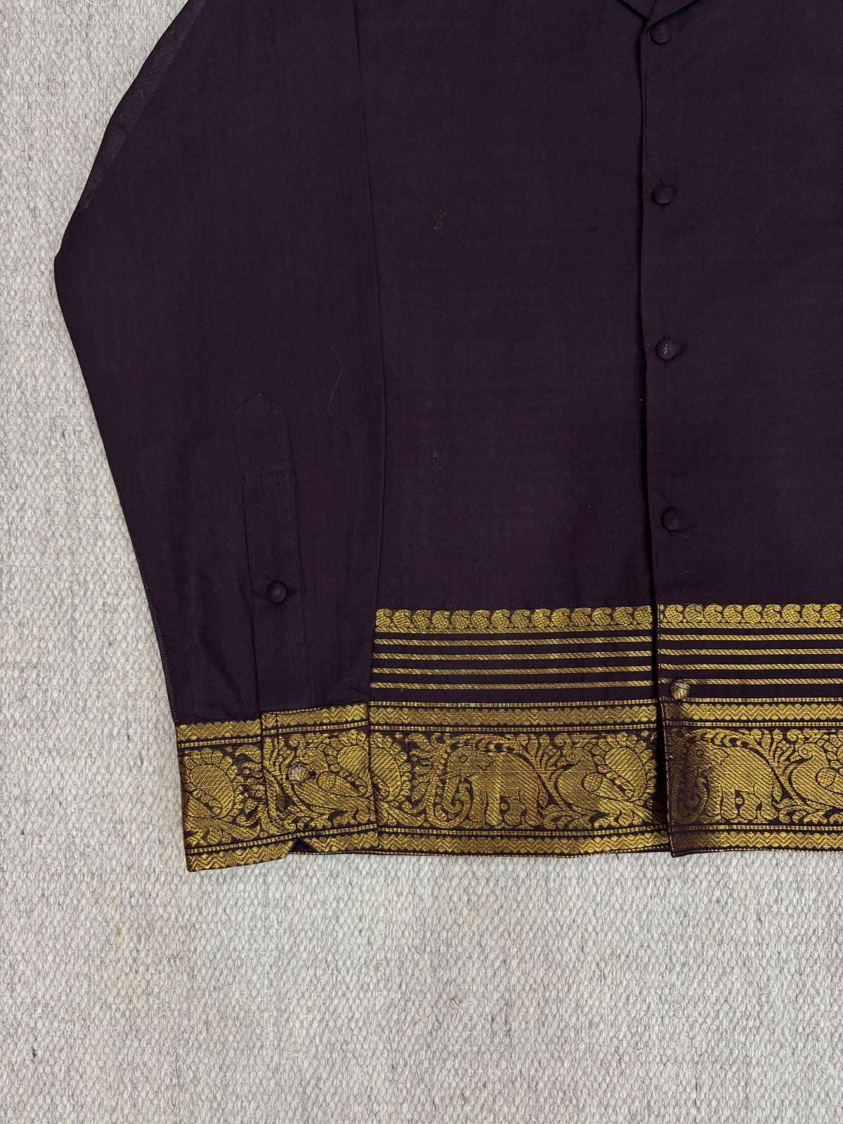 Deep Aubergine Elephant Zari Border Cotton Shirt