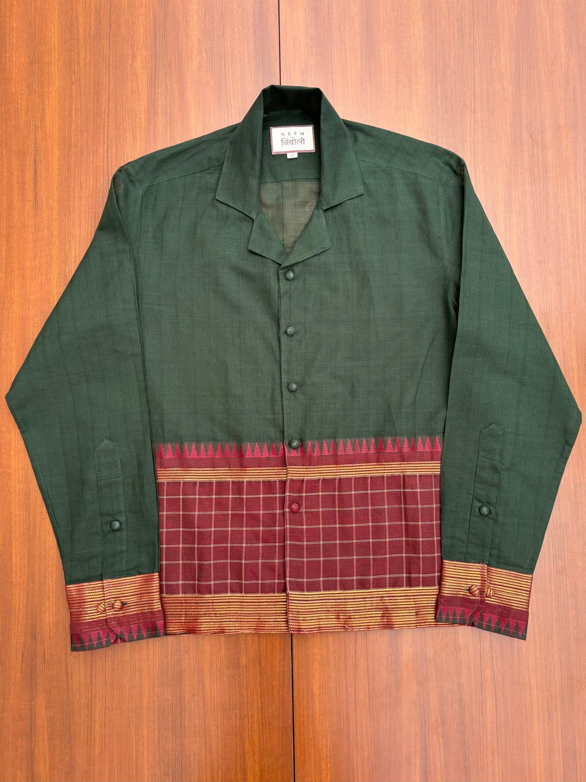 Forest Green Temple Border Cotton Shirt