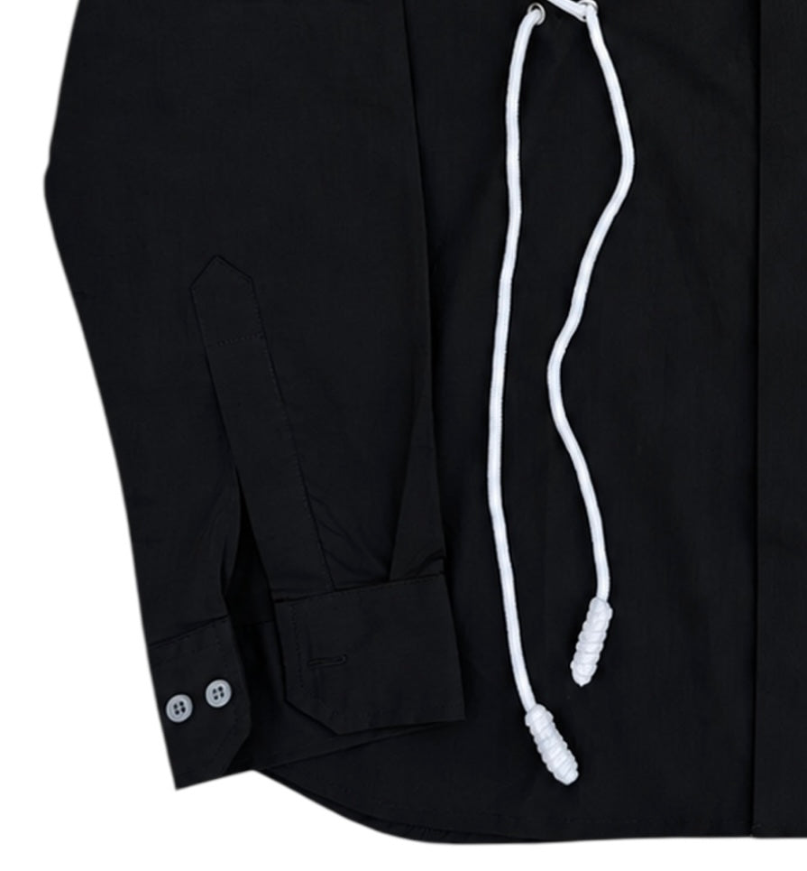 Black Lace Up Cotton Shirt