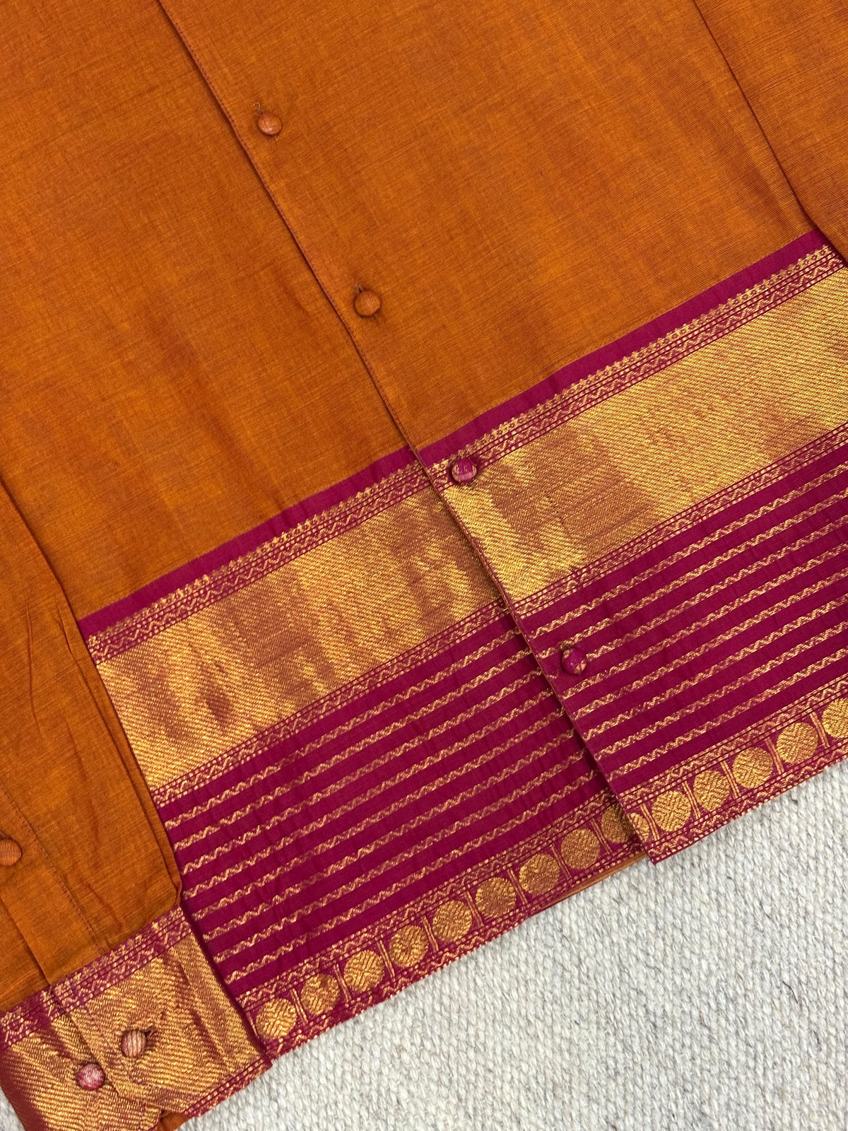 Mustard Ochre Magenta Zari Border Cotton Shirt