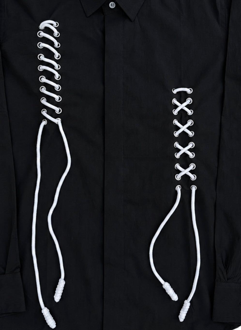 Black Lace Up Cotton Shirt