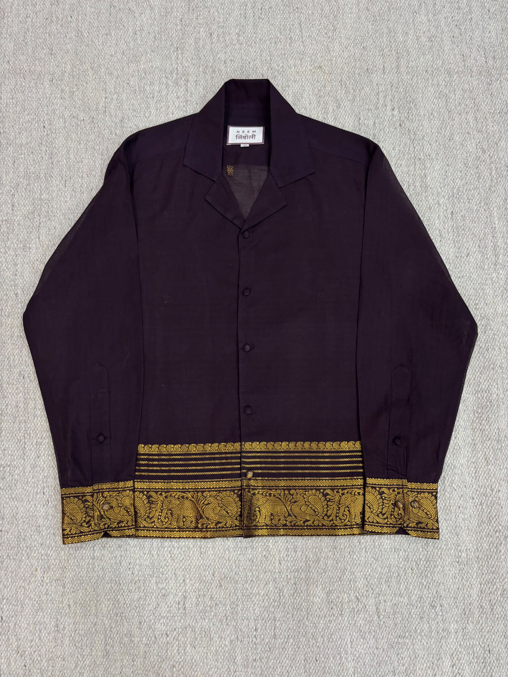 Deep Aubergine Elephant Zari Border Cotton Shirt