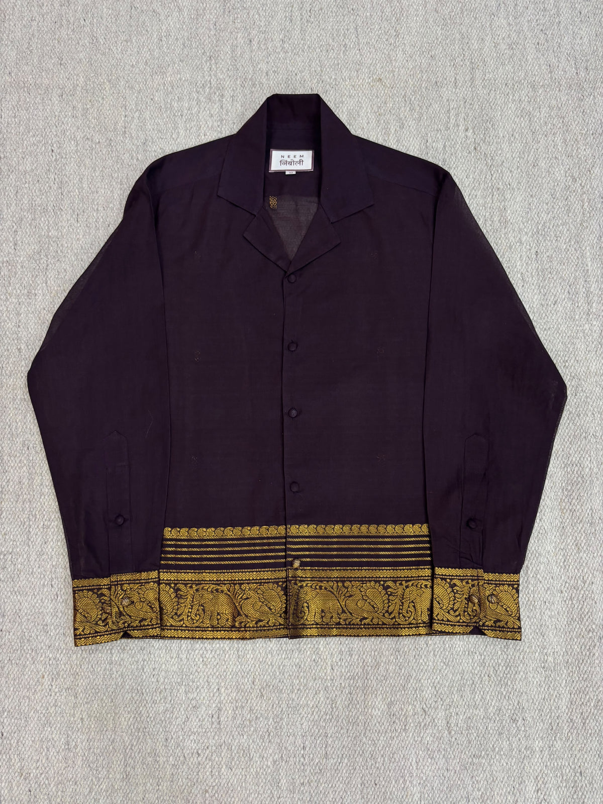 Deep Aubergine Elephant Zari Border Cotton Shirt