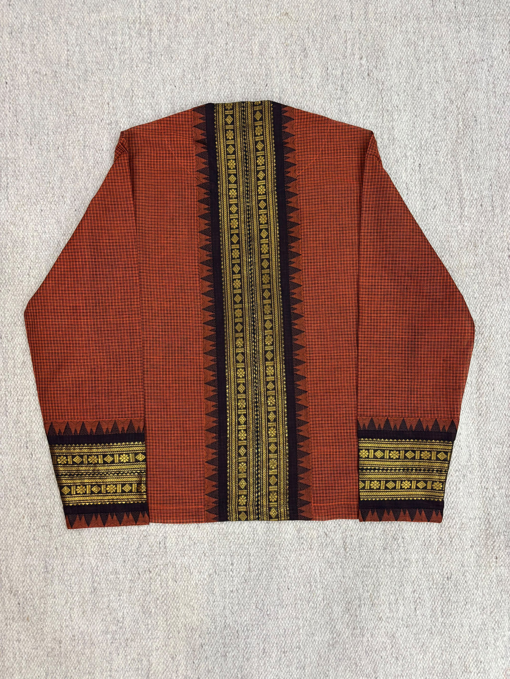 Rust Orange Micro-Check Zari Notch Shirt